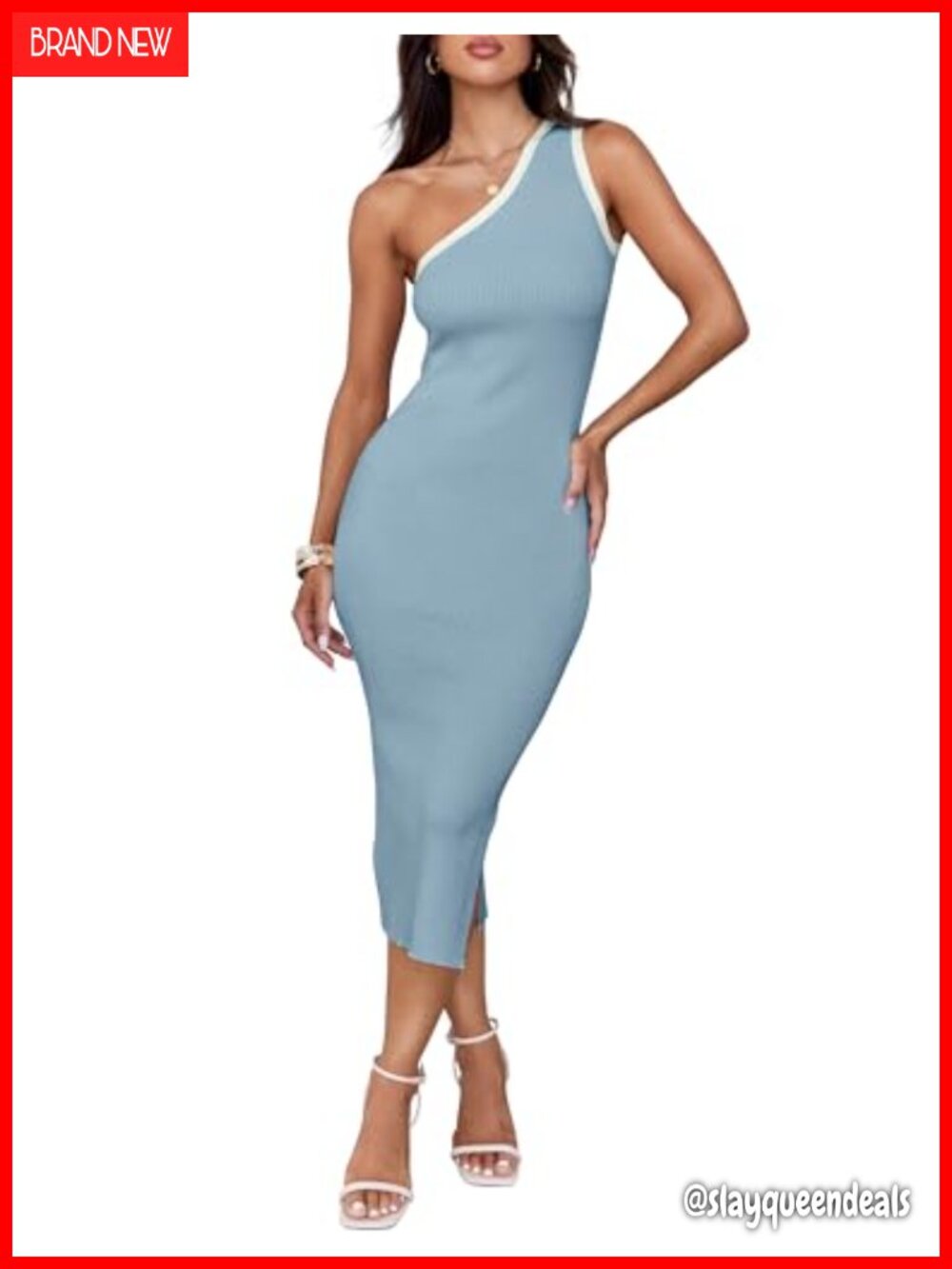 Sleeveless One Shoulder Bodycon Sweater Dress Side Slit Midi Party